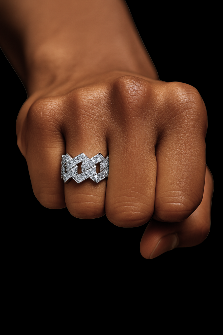 Iced Out Moissanite Cuban Link Ring