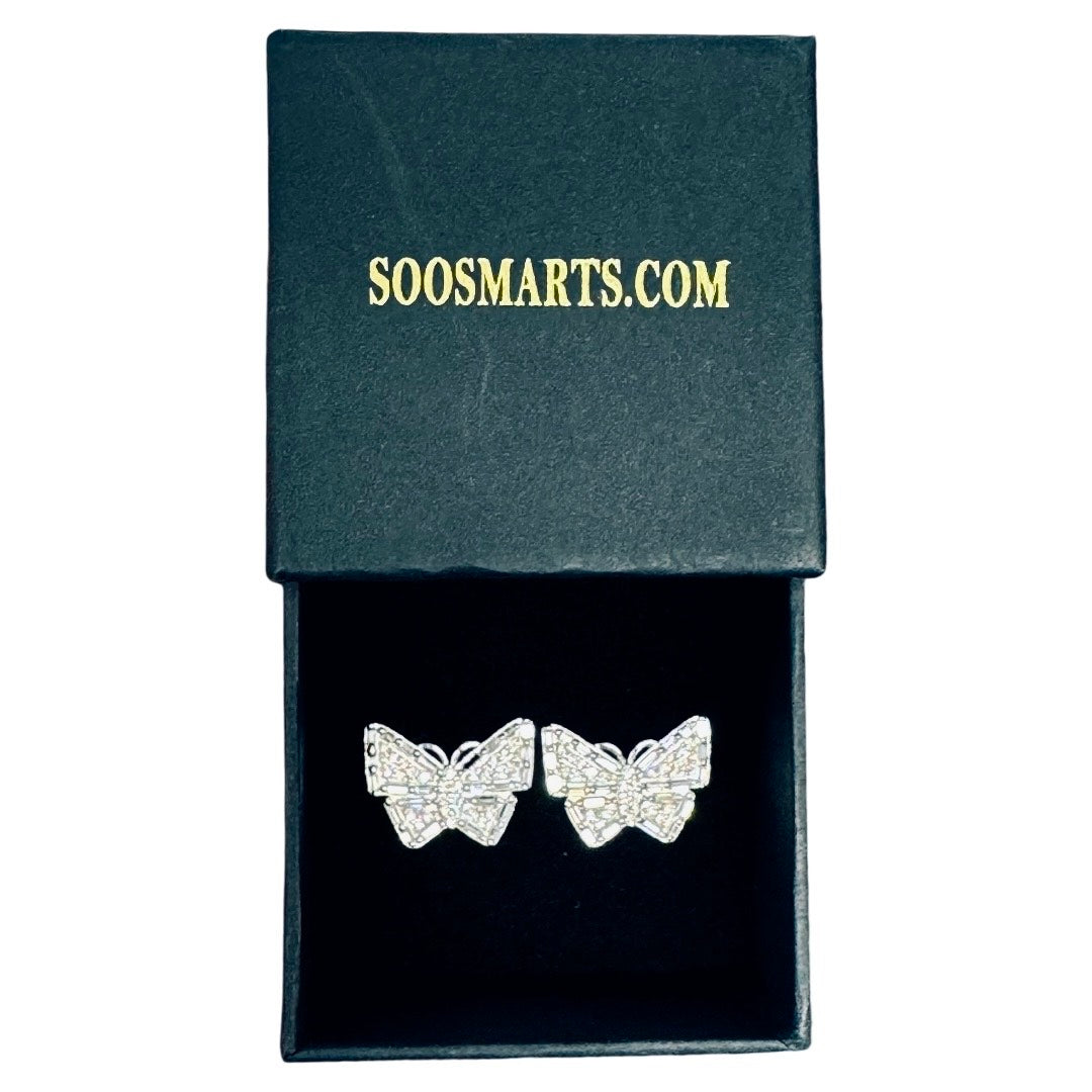 925 Sterling Silver and Moissanite Butterfly Stud Earrings