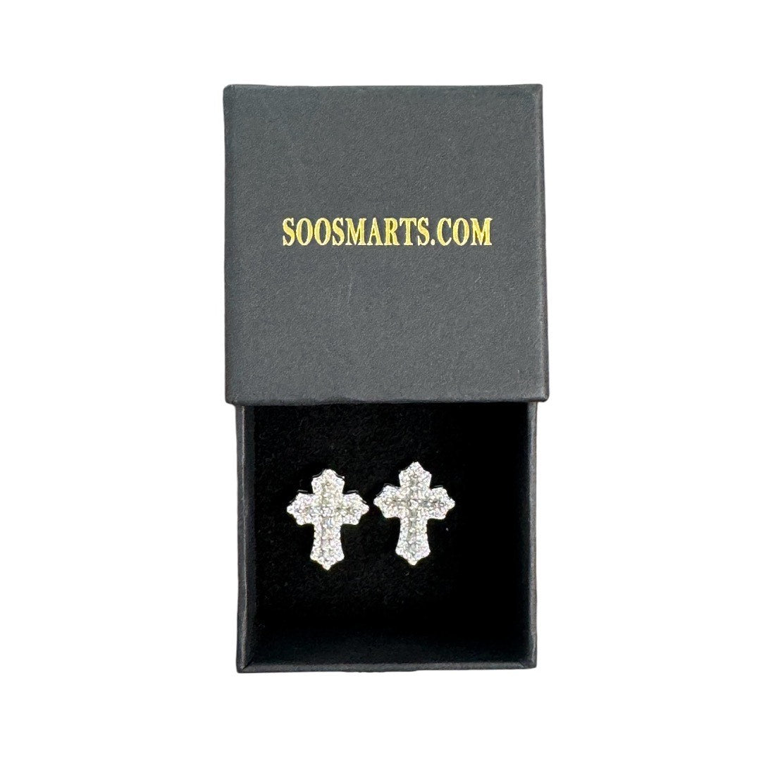 925 Sterling Silver and Moissanite Cross Stud Earrings