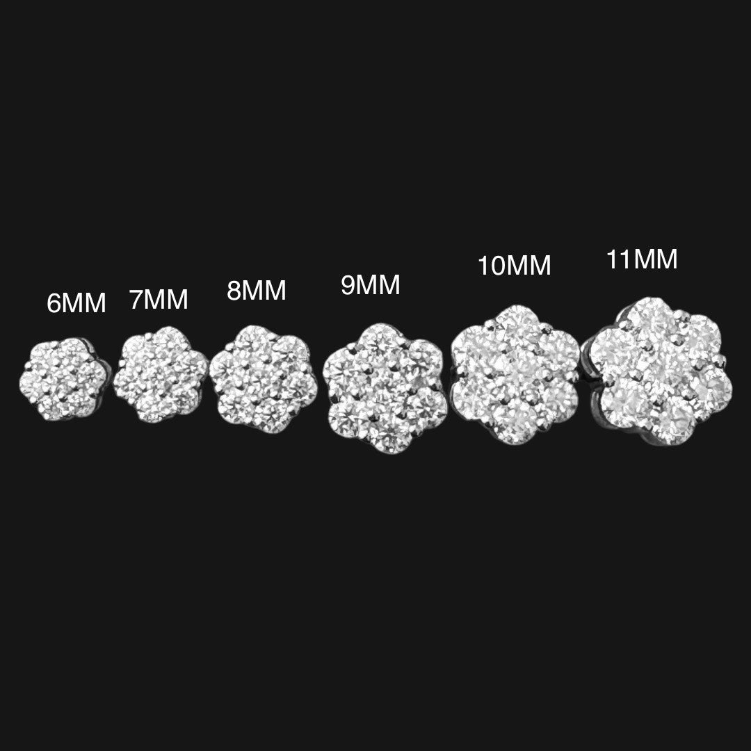 9MM Moissanite VVS 18K White Gold Plated 925 Sterling Silver Flower Earrings
