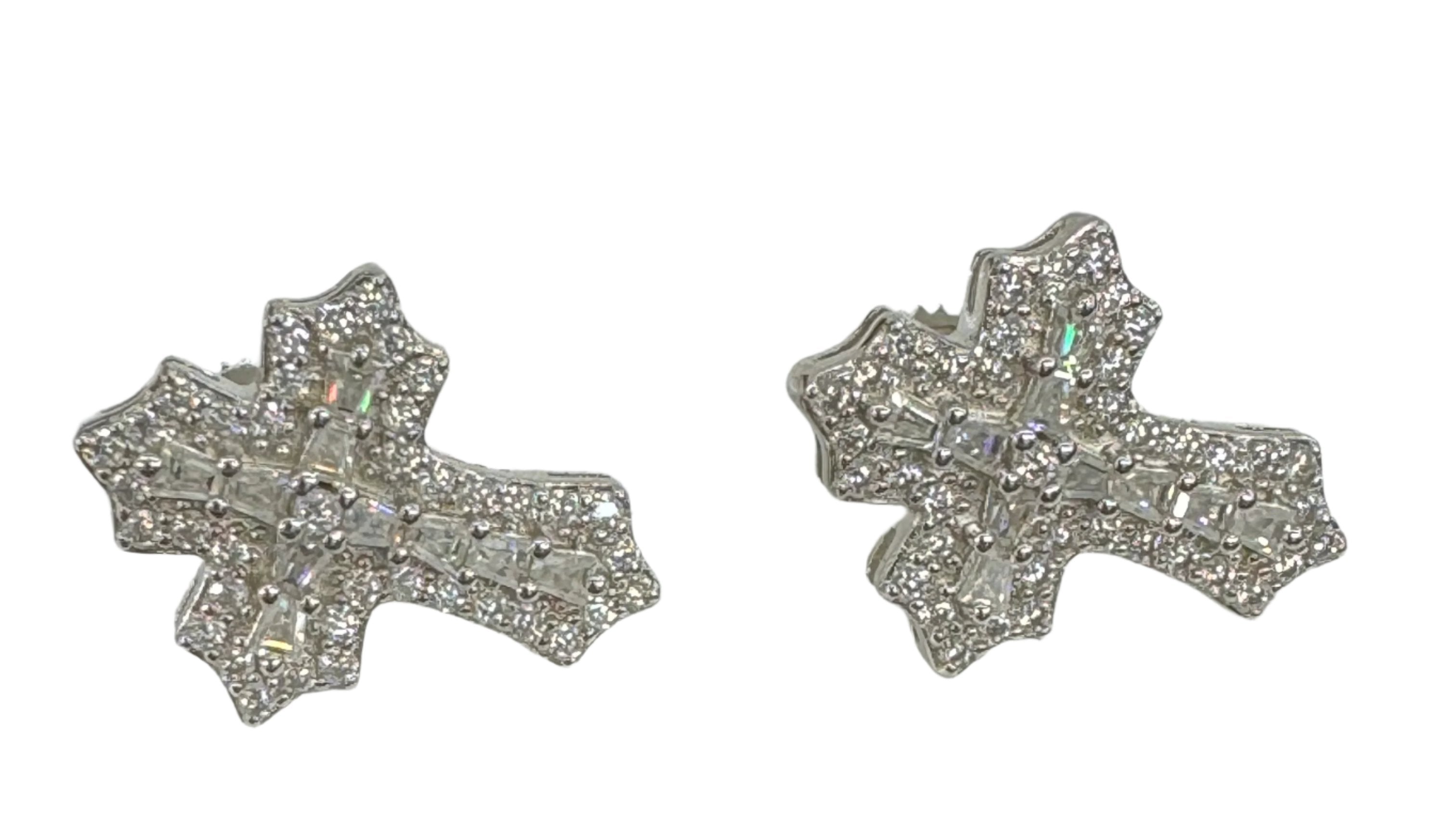 925 Sterling Silver and Moissanite Cross Stud Earrings