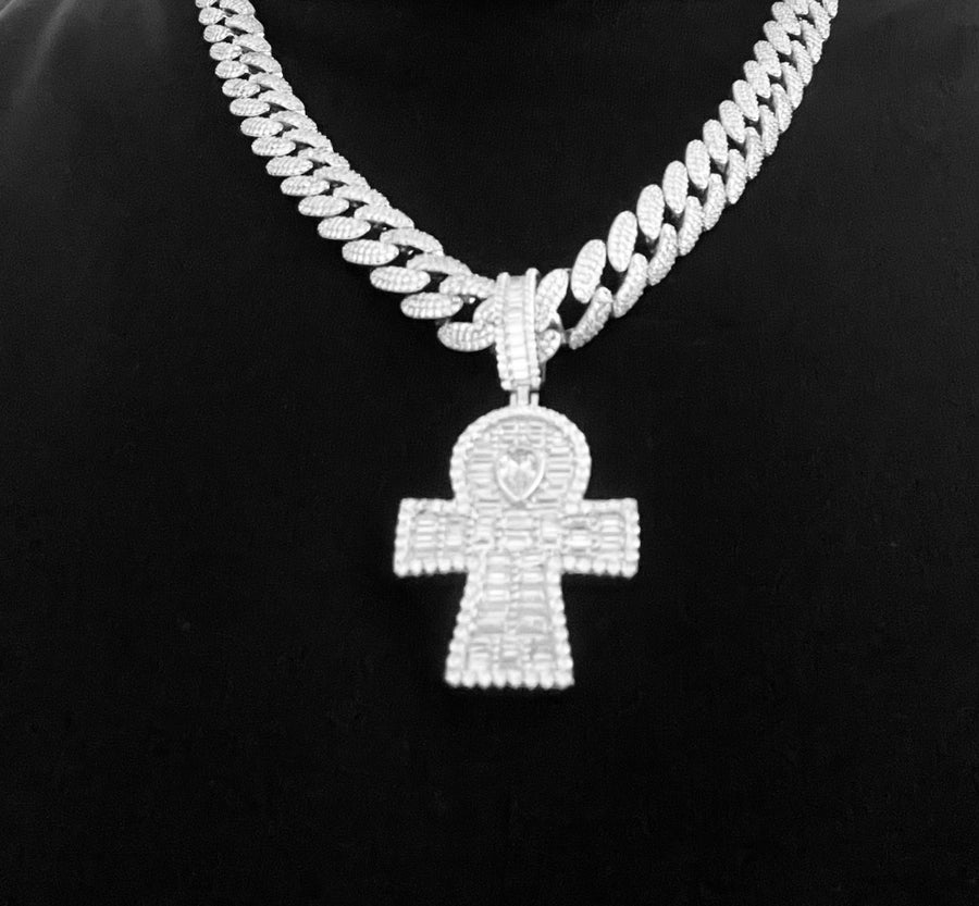 925 Sterling Silver and Moissanite Ankh Pendant