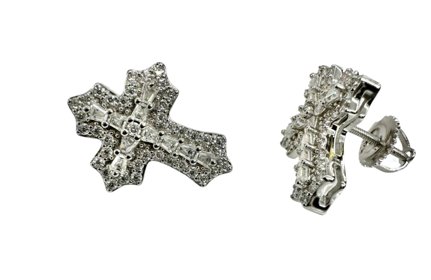 925 Sterling Silver and Moissanite Cross Stud Earrings