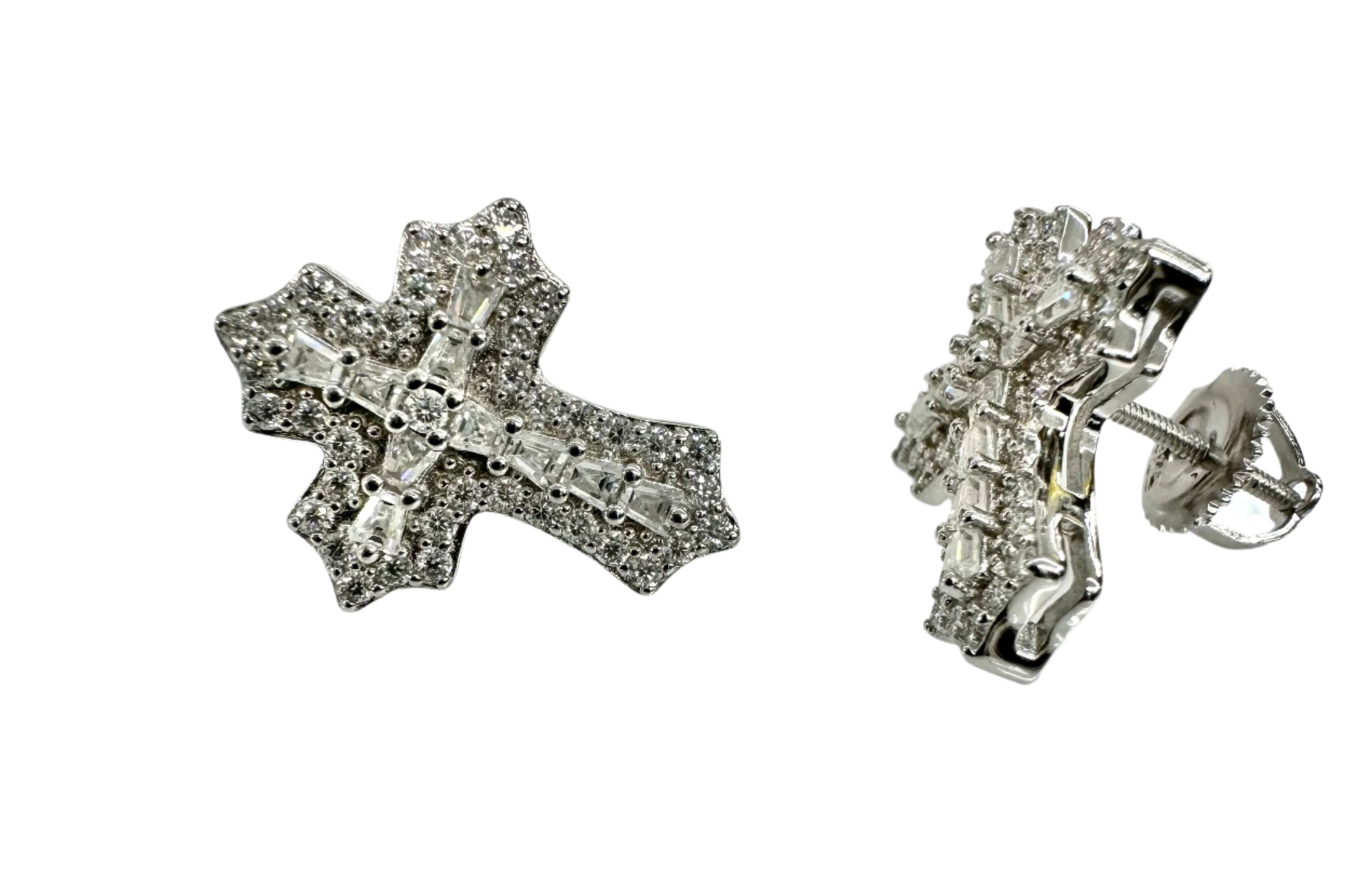 925 Sterling Silver and Moissanite Cross Stud Earrings