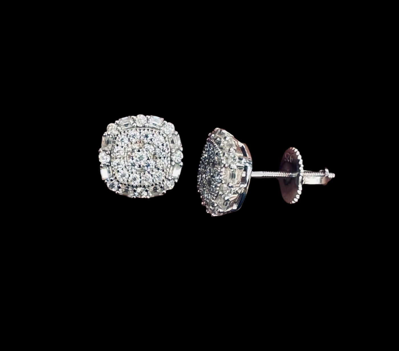 925 Sterling Silver and Moissanite Square Stud Earrings