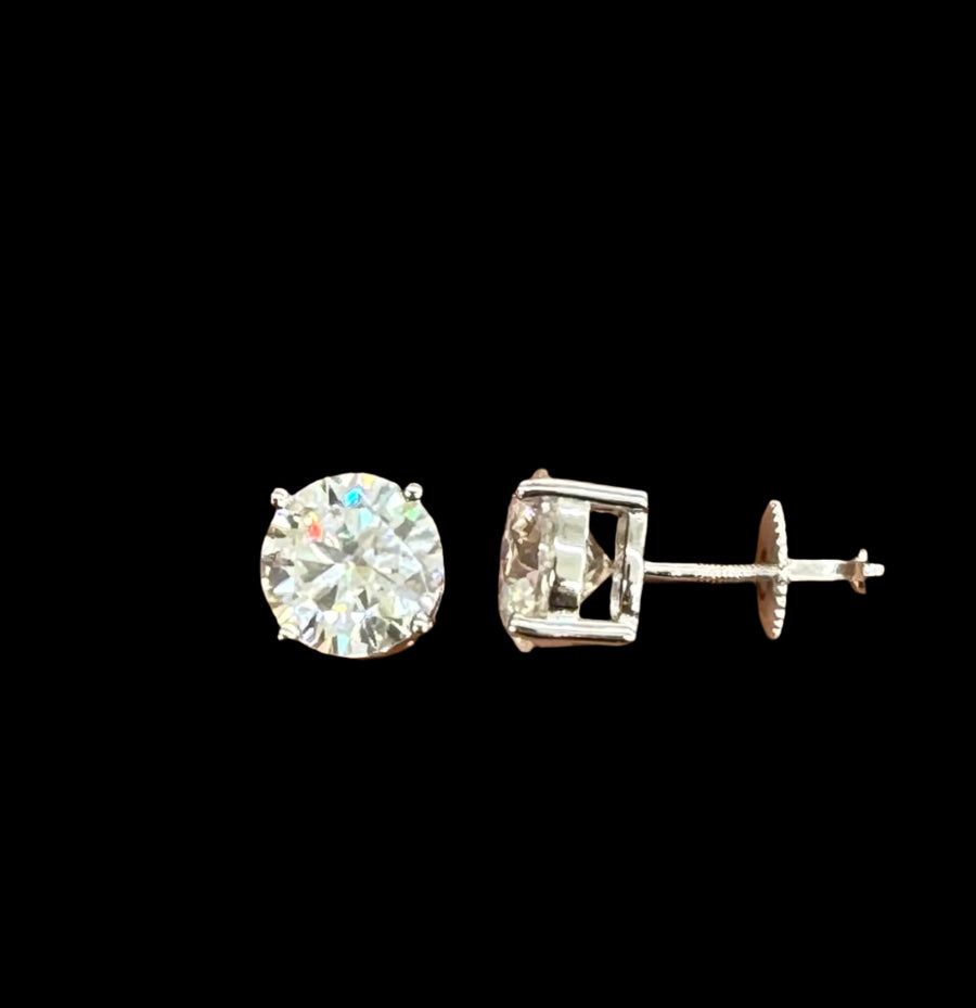 925 Sterling Silver and Moissanite 8mm Solitaire Stud Earrings