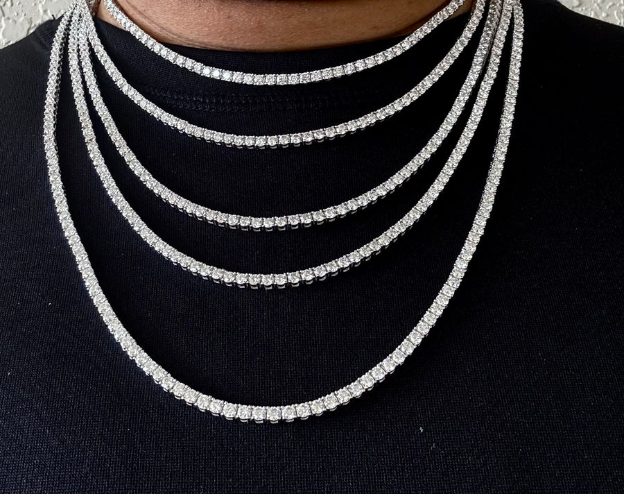 Missanite in 925 Sterling Silver 3mm Tennis Chain Necklace