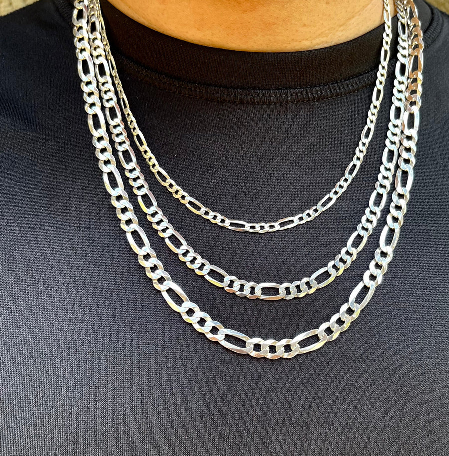 925 Sterling Silver Rhodium Plated Figaro Link Chain