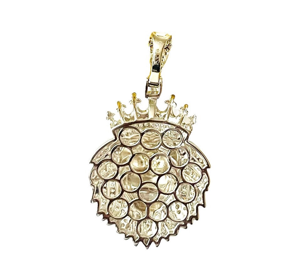 925 Sterling Silver and Moissanite Crown Lion Pendant