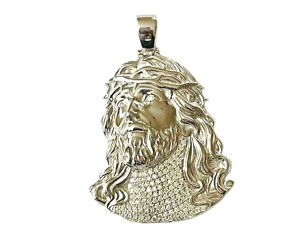 Moissanite in Sterling Silver Jesus Head Pendant