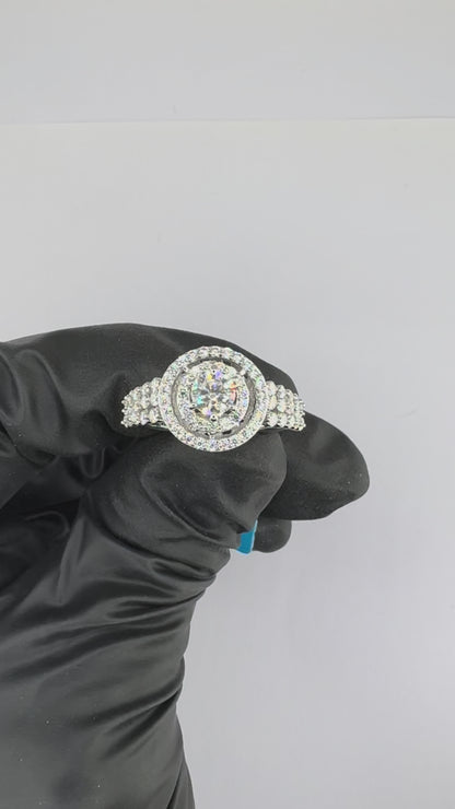1ct Moissanite Round Halo Wedding/Promise Ring