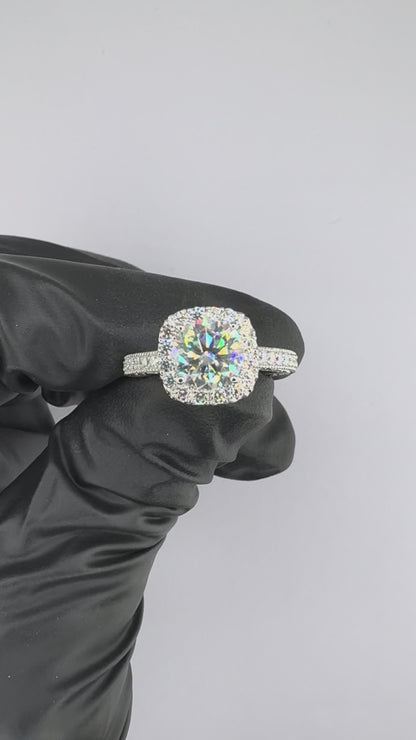 1.75ct Moissanite Square Halo Wedding/Promise Ring