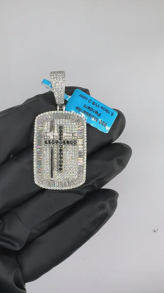 Moissanite Dog Tag With Crosses Pendant