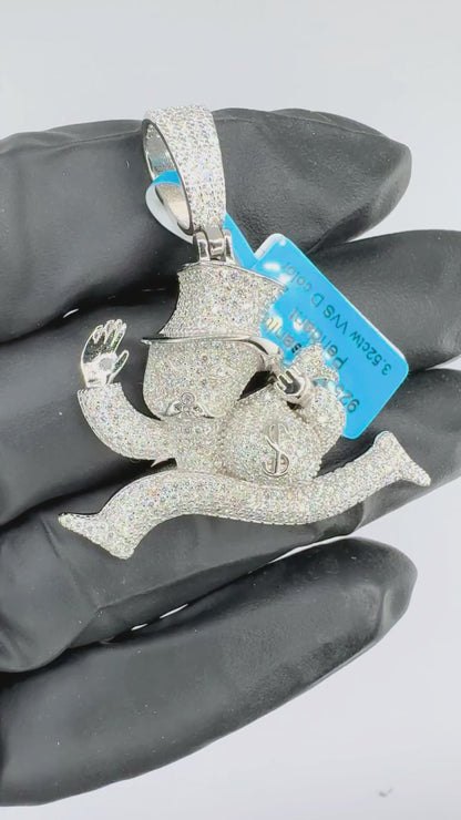 Monopoly Man With Moneybag Moissanite Pendant