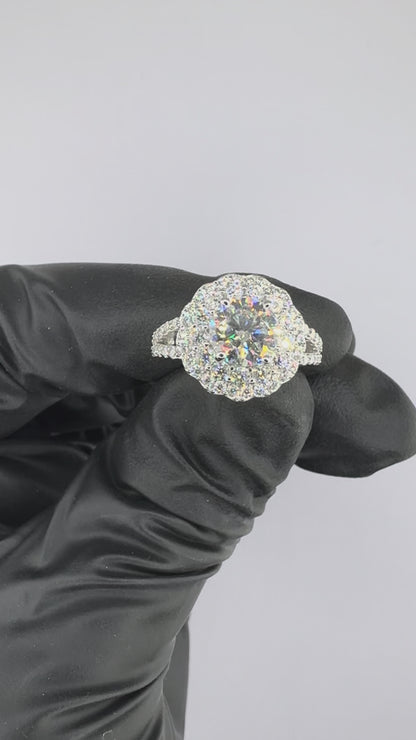 2ct Moissanite Solitaire Halo Wedding/Promise Ring