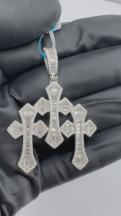 Triple Baguette Cross Moissanite Pendant