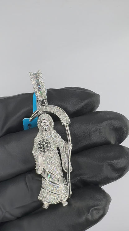 Iced Out Moissanite Santa Muerte /Grim Reaper Pendant