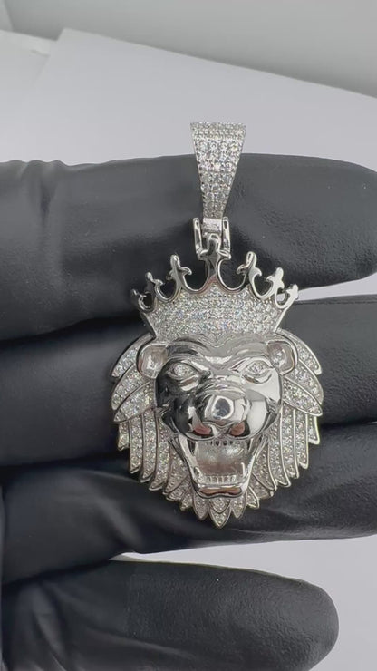 Large Crown Lion Moissanite Pendant