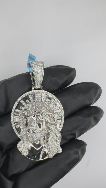 Moissanite Jesus Head With Halo Pendant