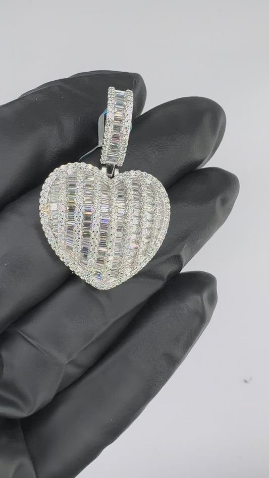 Moissanite Baguette Heart Pendant