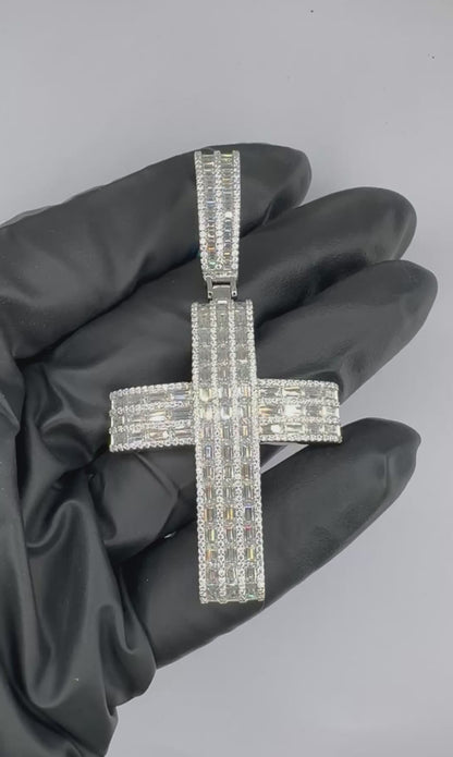 Channel Set Baguette Cross Moissanite Pendant