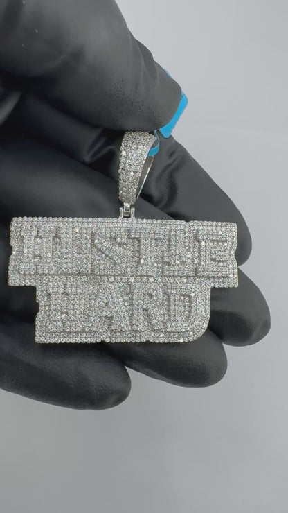 Iced Out Hustle Hard Moissanite Pendant