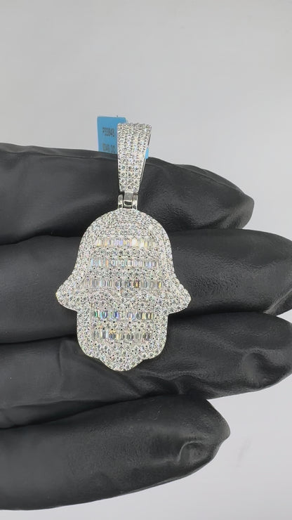 Moissanite Baguette Hamsa/Fatima Hand Pendant