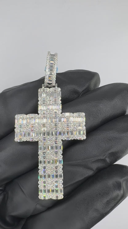 Baguette Cross Moissanite Pendant