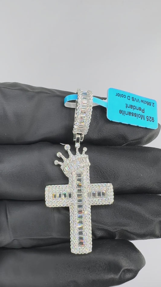Cross With Crown Moissanite Pendant