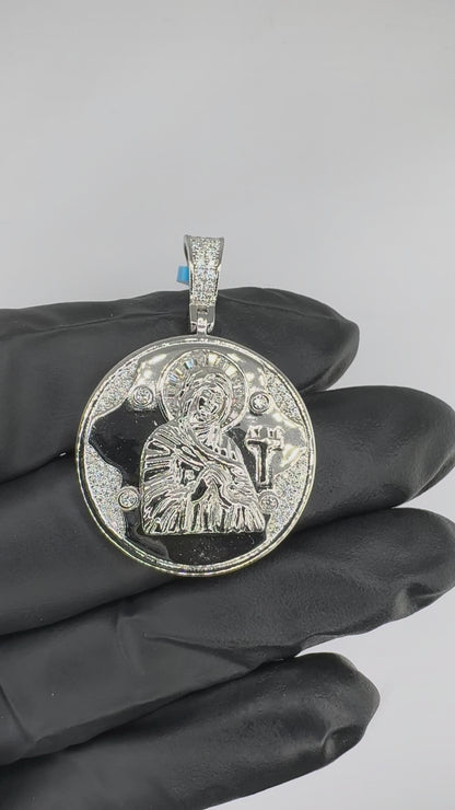 Moissanite Virgin Mary Circle Medallion Pendant