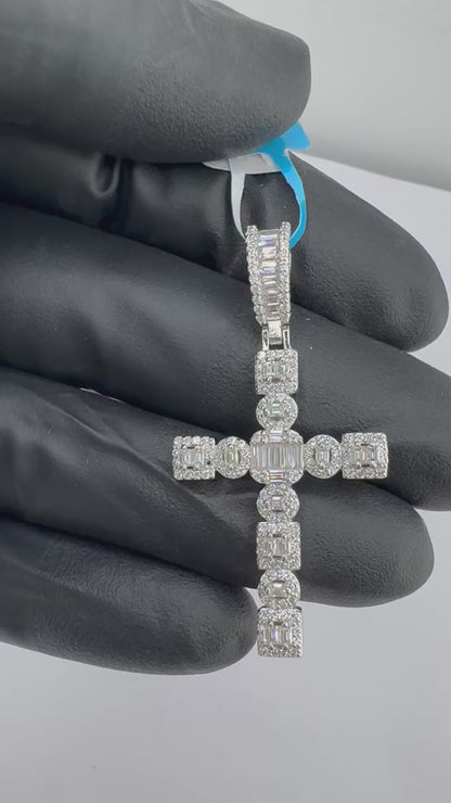 Circle and Baguette Cross Pendant