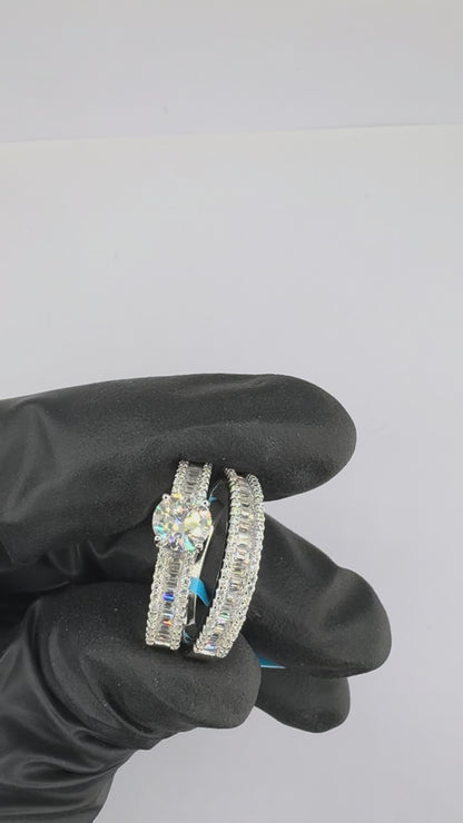 Moissanite BaguetteWedding Rings Duo Set
