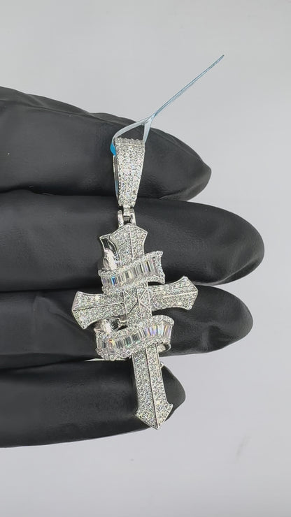 Swirl Moissanite Baguette Cross Pendant