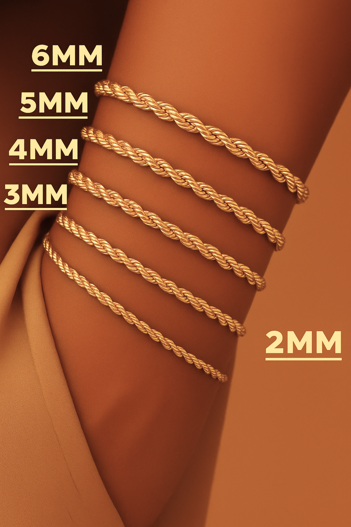 5mm Rope Bracelet in 18K Yellow Gold