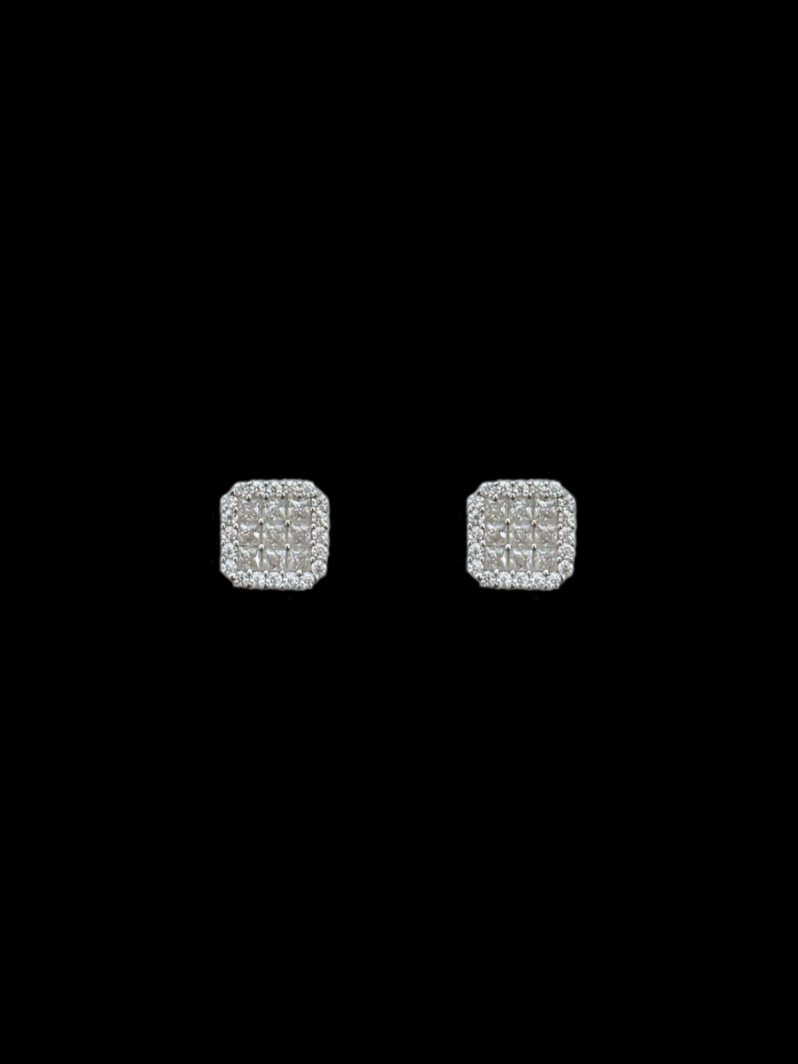Moissanite in 18K White Gold Over Sterling Silver Square Stud Earrings