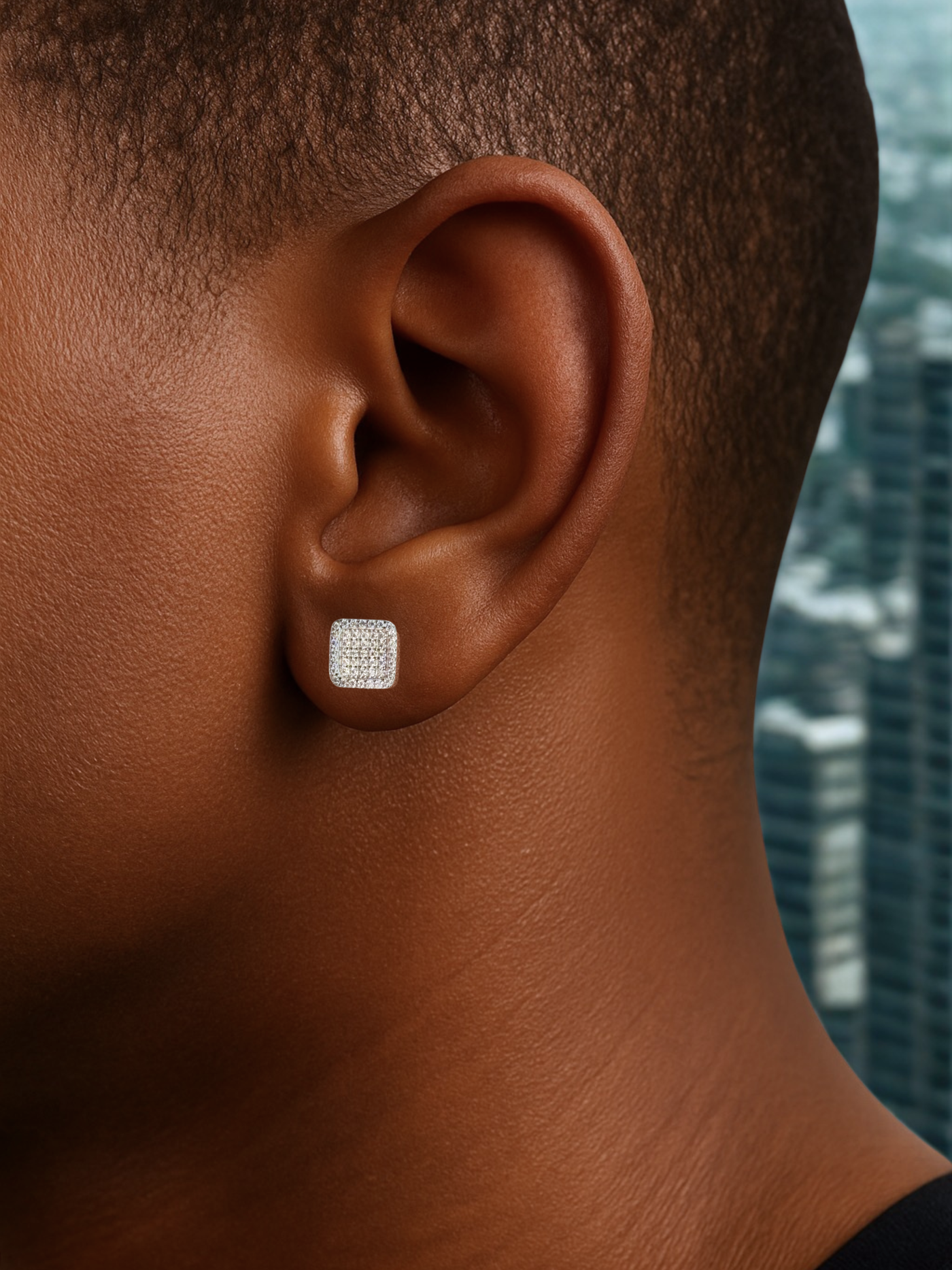 Moissanite in 18K White Gold Over Sterling Silver Square Micro Stone Earrings