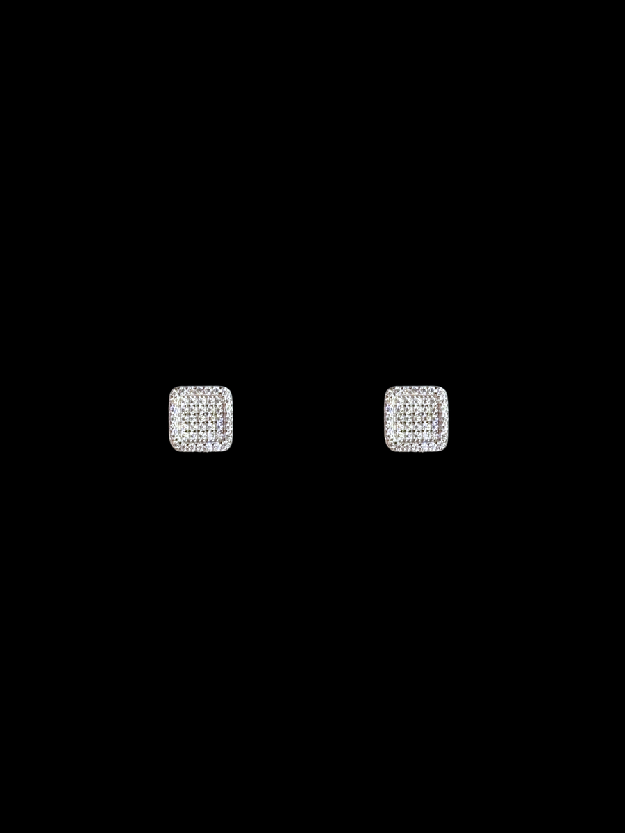 Moissanite in 18K White Gold Over Sterling Silver Square Micro Stone Earrings