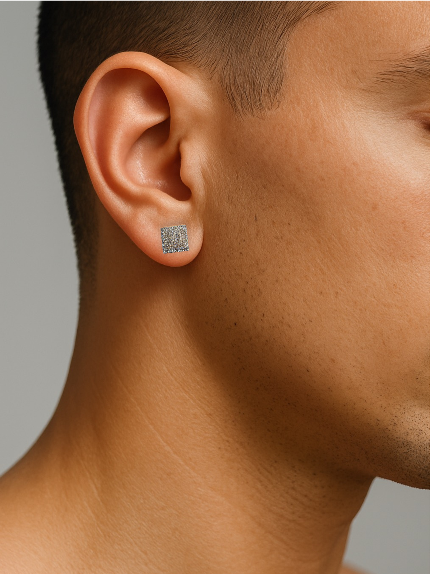 Moissanite in 18K White Gold Over Sterling Silver Square Rays Design Stud Earrings