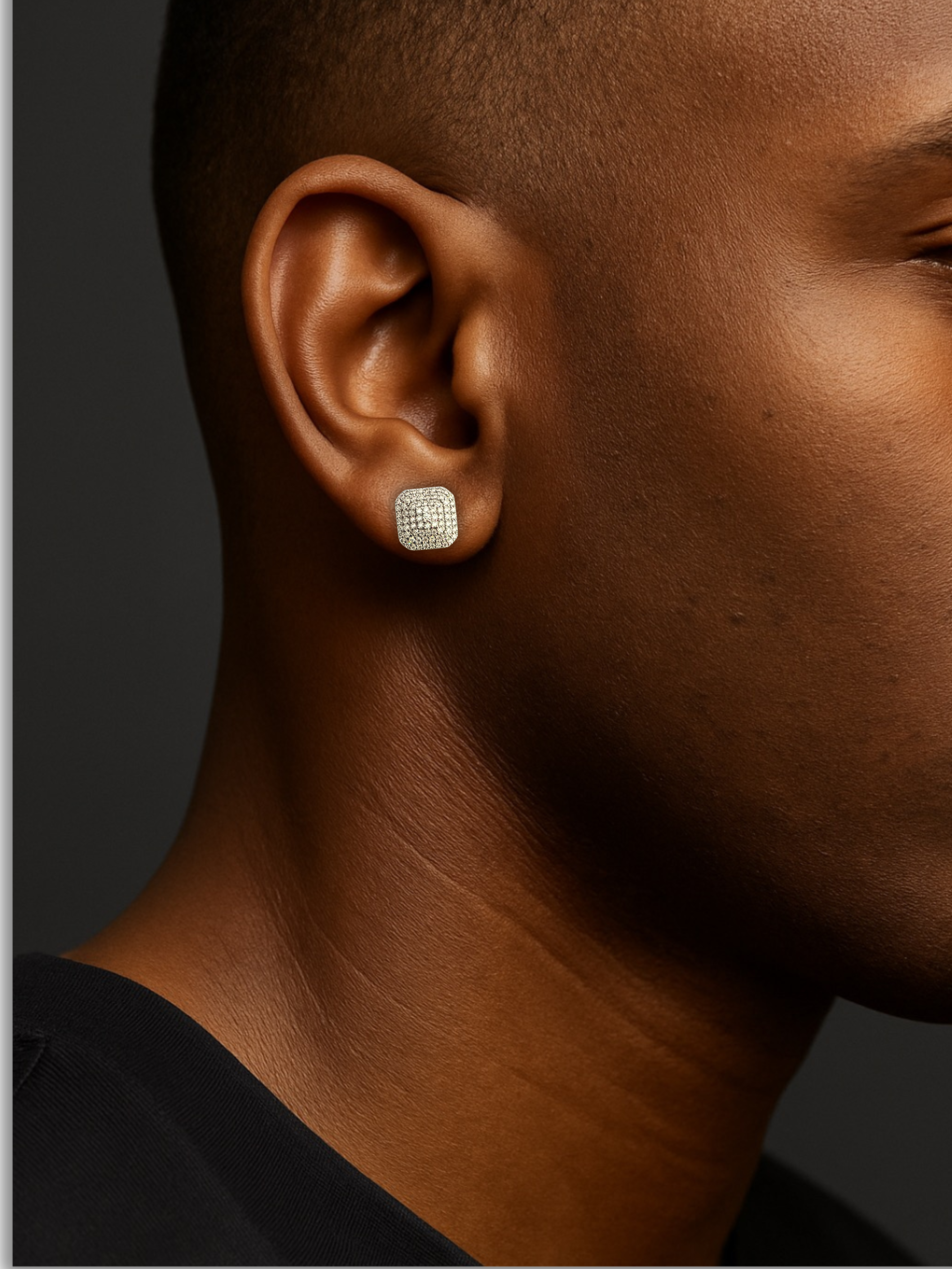 Moissanite In 18K White Golde Over Sterling Silver Cluster Pyramid Square Stud Earrings