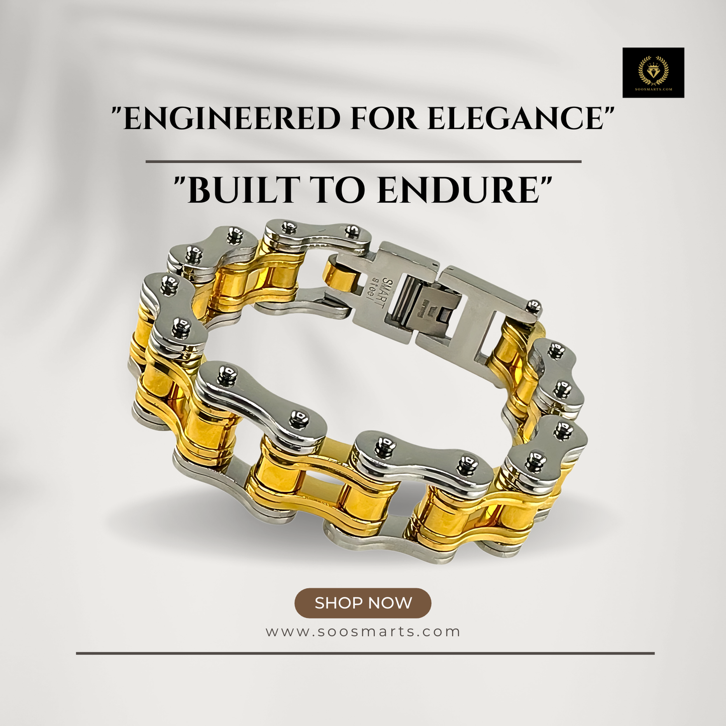 Bike Link Bracelet in 18k Yellow and White Gold Over Stainless Steel 16MM